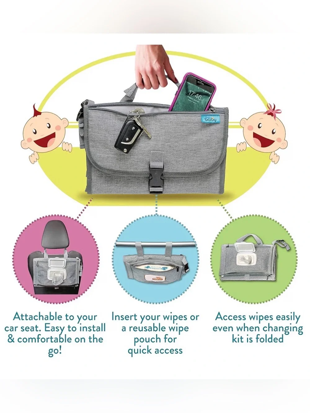 Kopi Baby Gray Portable Diaper Changing Pad